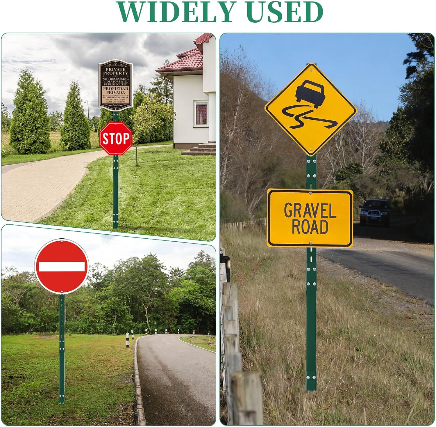 2 Pack 8 Feet Heavy-Duty Rust-Proof Metal Sign Stakes - Wind & Dust Resistant, Fits 7-18 Inch Yard/Road Signs (Green)‌