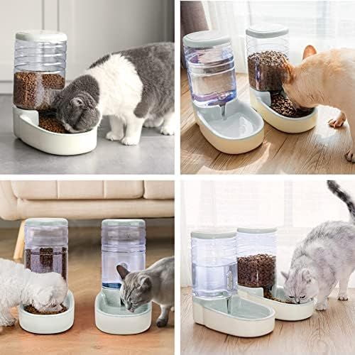 Automatic Dog Cat Feeder and Water Dispenser Gravity Food Feeder and Waterer Set with Pet Food Bowl for Small Medium Dog Puppy Kitten, Large Capacity 1 Gallon x 2(Grey)
