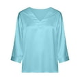 thumbnail image 4 of Womens V-Neck Stain Tops 3/4 Length Sleeve Solid T-Shits Blouses Comfy Breathable Work Office Daily Outfits 2026 Trendy Spring Summer Clothes, 4 of 6