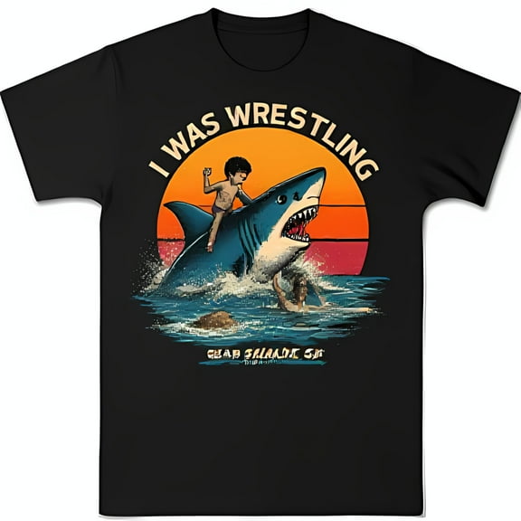 Black T-Shirt: Boy Wrestling Graphic with Vintage Sunset Design