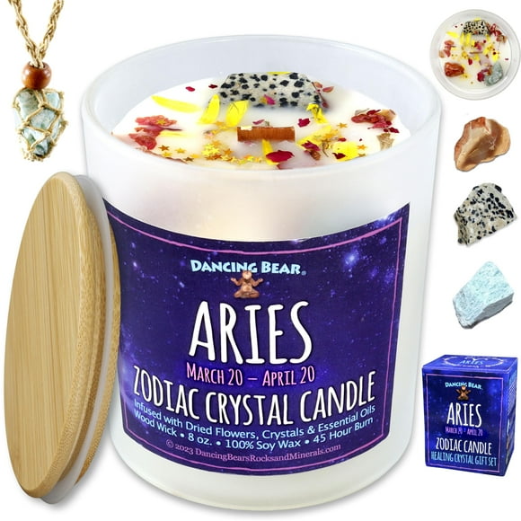 Vela Oso Bailarín Aries con 3 Cristales Sanadores 240 mL