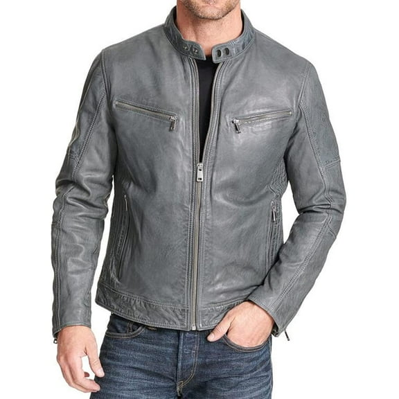 Luis Leather Men’s Biker’s and Bombers Silver Grey Jackets