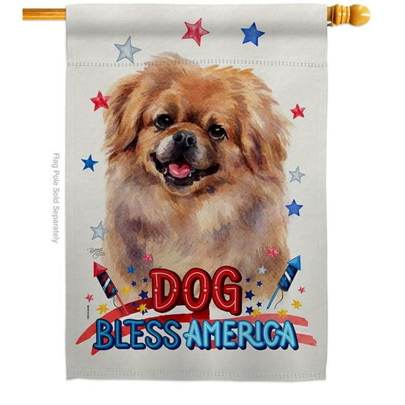 Breeze Decor H120165-BO Patriotic Pekingese Animals Dog 28 x 40 in. Double-Sided Decorative Vertical House Flag for Decoration Banner Garden Yard Gift