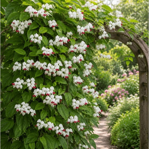 Set of 2 Bleeding Heart White Clerodendrum Thompsonii Live Plants 4-6 Inches Tall, Tropical Flowering Vine for Garden and Patio
