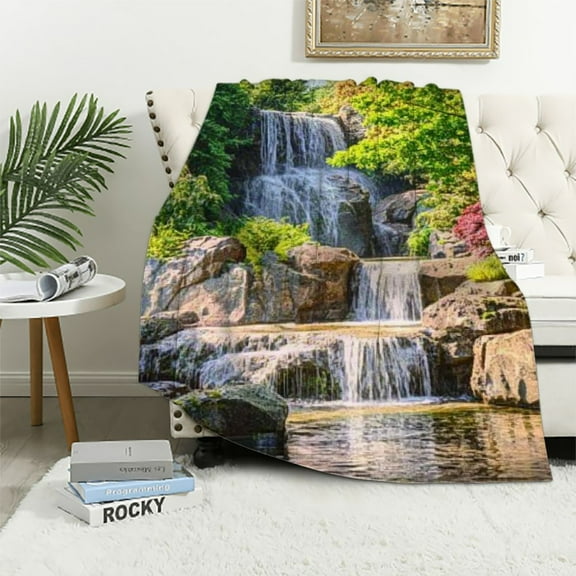 Patifu Waterfall Rocks Trees Warm Lightweight Blanket Soft Fleece Throw Blanket Living Rooms Sofa Decor All Seasons Exquisite Gifts 40x50in