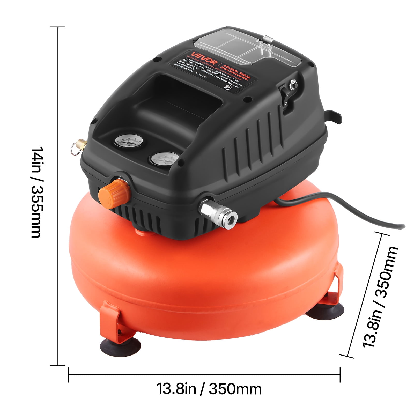 VEVOR 3 Gallon Air Compressor,1/3HP 0.54CFM @ 90PSI Portable Pancake Air Compressor & 100PSI Max Working Pressure, Oil-Free Compressor Tank for Tire Inflation, Spray Painting, Woodwork Nailing, 120V