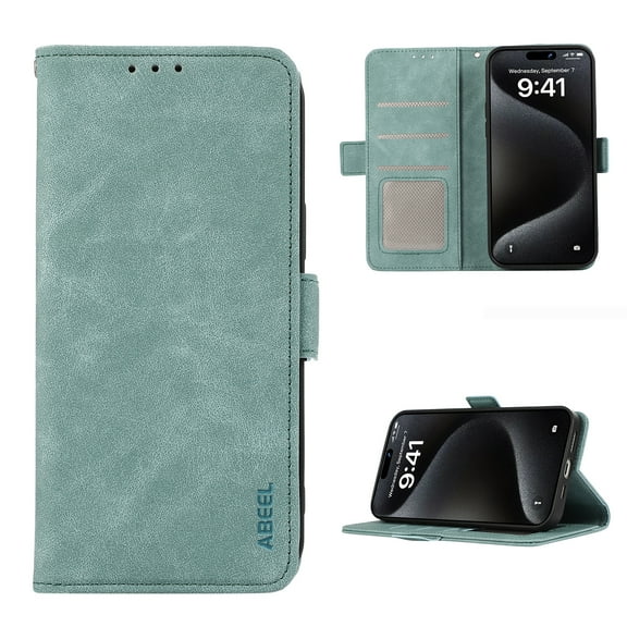 Premium Wallet Case for iPhone 14 Plus, RFID Blocking Credit Card Holder Retro PU Leather Phone Cover, Full Protection Anti-Scratch Flip Kickstand Purse Case for iPhone 14 Plus, Turquoiseblue