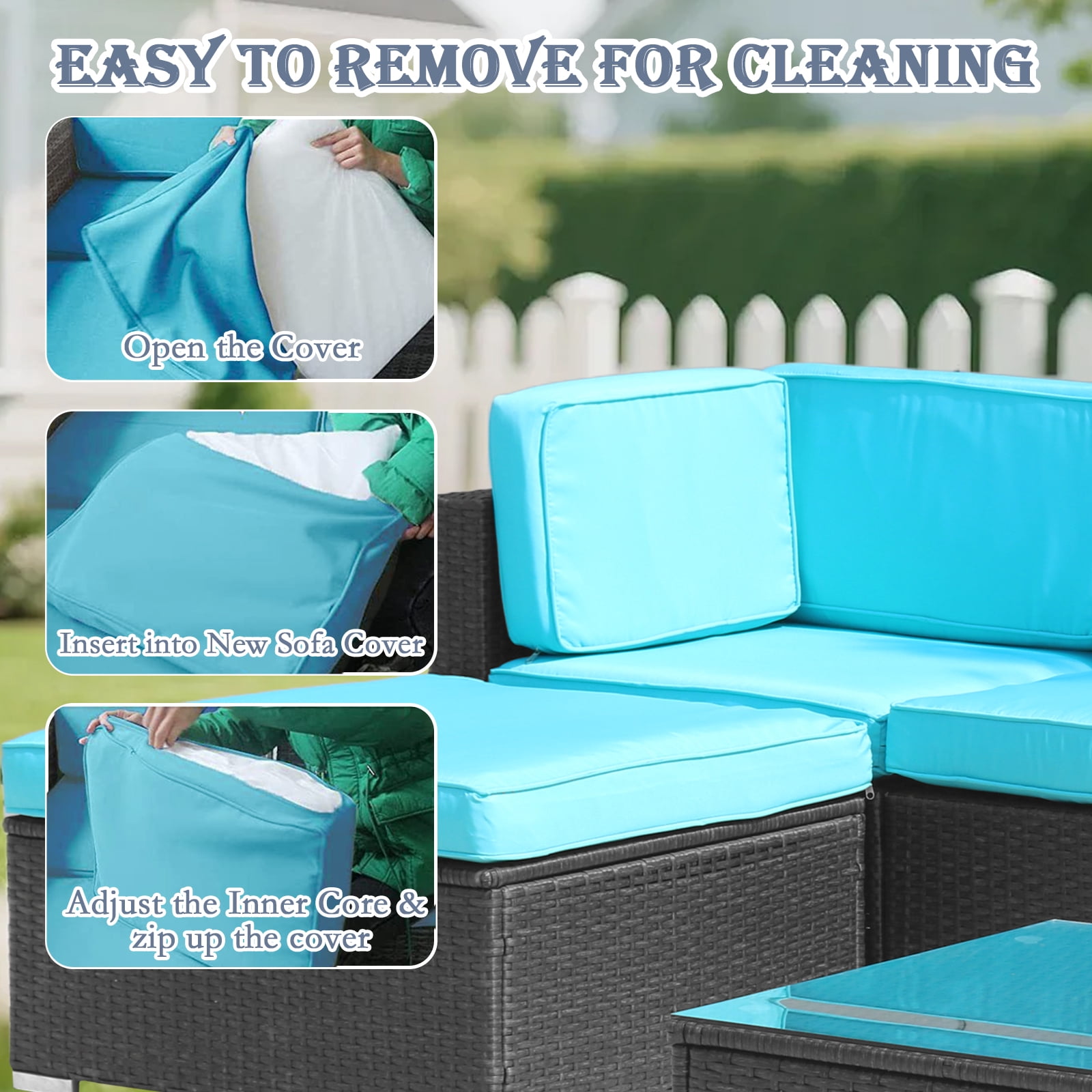 FKS LIFE 11 Pack Outdoor Patio Cushion Covers, Water Resistant Fade Resistant Washable Furniture Slipcovers for Sofa and Chairs,Cyan