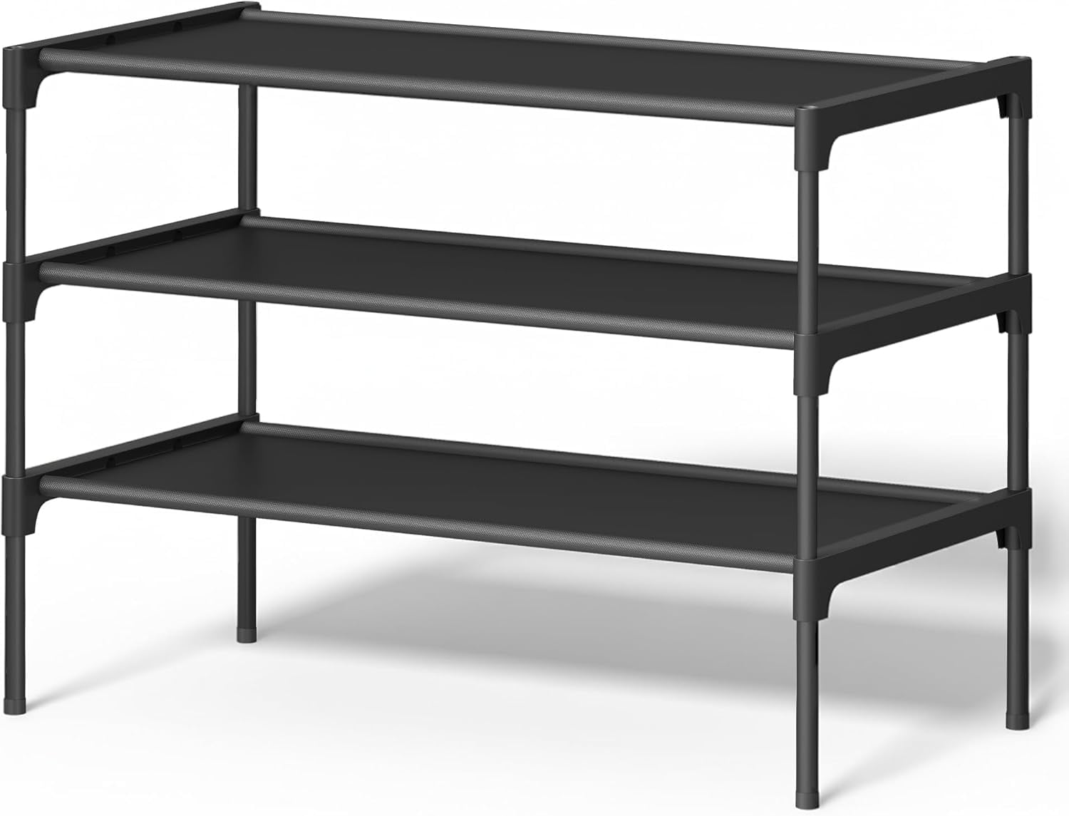 4-Tier Shoe Rack Organizer Space Saving Metal Frame Non-Woven Fabric Storage Shelf Entryway Organizer 11.7 x 24.5 x 27.7 Inches Black