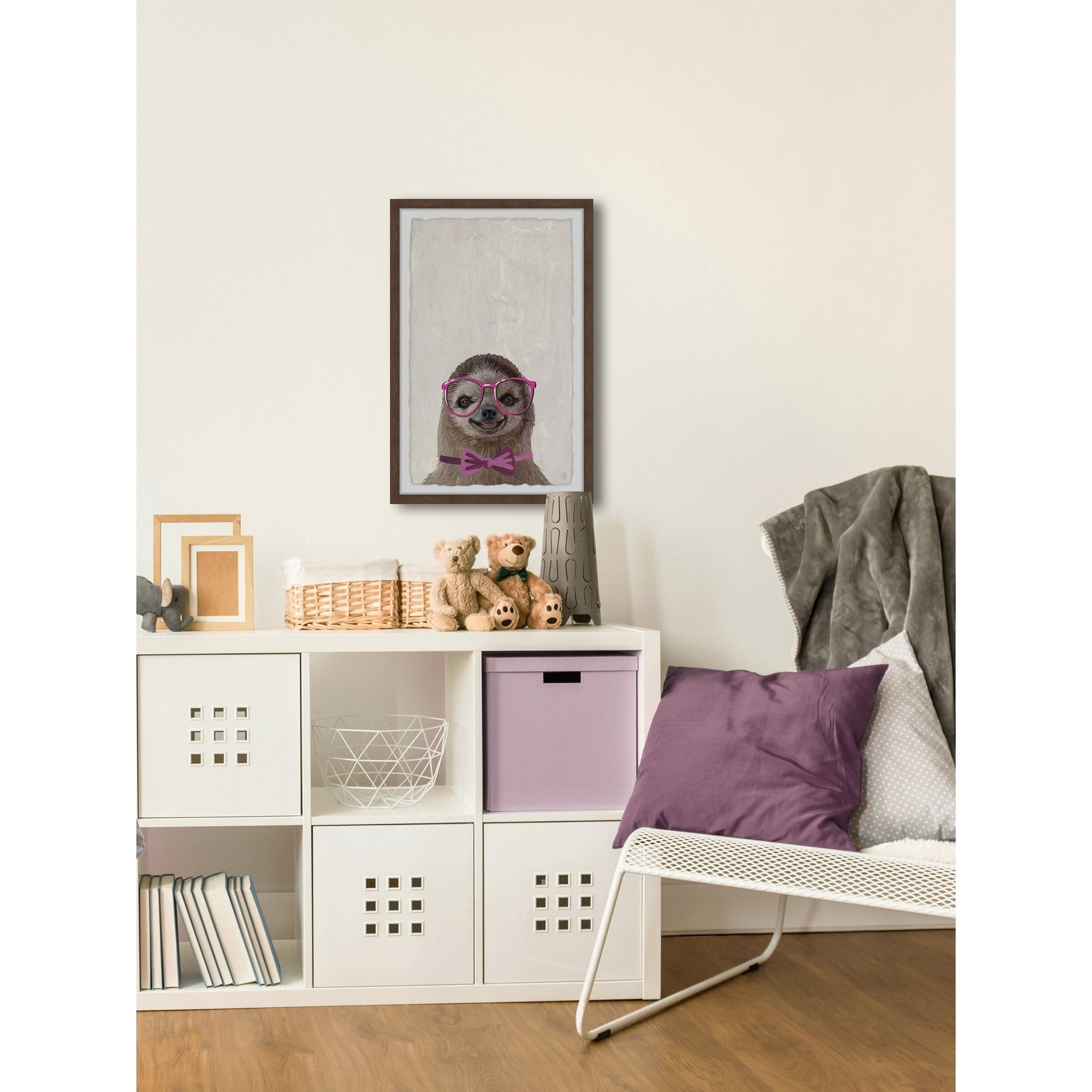 Marmont Hill Sloth With A Bow Iii Framed Wall Art, 20" x 1.5"