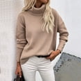 thumbnail image 3 of Vedolay Sweaters for Women 2023 Winter Sweaters Casual Turtleneck Long Sleeve Striped Side Slit Loose Tops,Khaki M, 3 of 5