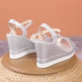 thumbnail image 3 of WIZUTIZ Wedge Sandals for Women Sandals for Women 2025 Cushion Comfortable Elastic Jeweled Sandals Buckle Round Toe Shoes Low Heel (1"-2") Medium Solid Sandals for Older Women Holiday Savings Silver, 3 of 5