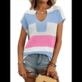 thumbnail image 2 of Tops Cortos de Verano para Mujer 2025, Suéter de Corta, Chaleco con Bloques de Color y Cuello en U, Camisetas Holgadas. Azul M, 2 of 9