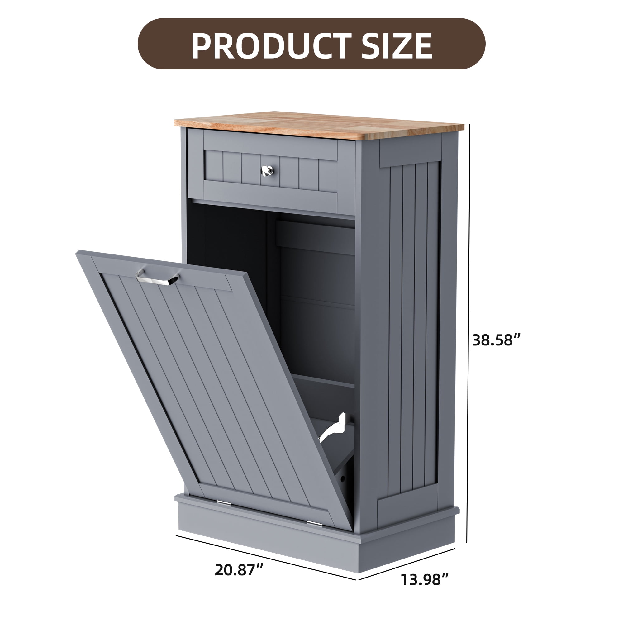 HARIPUL Single Tilt Out Trash Cabinet for 13 Gallon Waste Bin, Free Standing Kitchen Trash Can Cabinet with Drawers, Blue