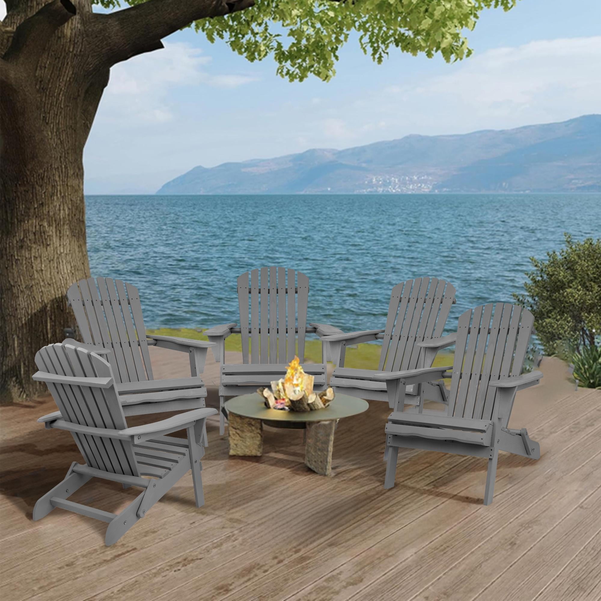 Outdoor Adirondack Chair Set of 2, Seizeen Wooden Folding Adirondack Chair, Patio Furniture Set Lounge Chairs Quick Assembled, Elegant Outdoor Chairs Set for Deck Pool Yard Garden, Gray