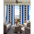 thumbnail image 4 of Coastal Turtle Blackout Curtains, Light Blocking Print Window Curtains, Blue Stripe Navy White Geometric Ocean Thermal Insulated Window Drapes for Living Room Kitchen Cafe 2 Panels, 84"W x 63"L, 4 of 9