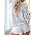 thumbnail image 3 of Selfieee Women's Two Piece Tie Dye Drawstring Pajamas Home Lounge Wear Sleepwear 30002 Rainbow Small, 3 of 3