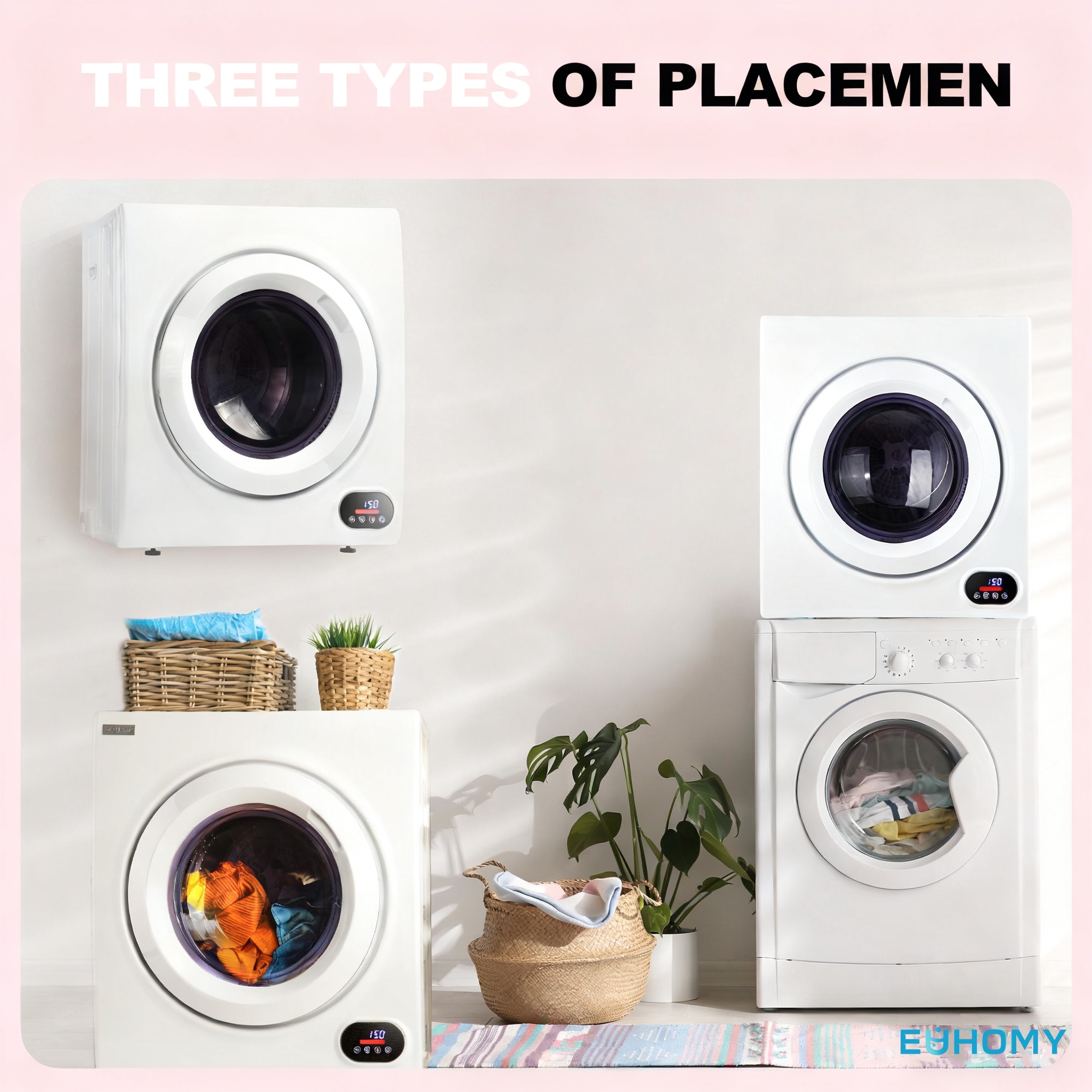 EUHOMY Compact Dryer for Standard Wall Outlet, Small, 4 Modes, 2.6 Cu. Ft Portable Clothes Dryer, White