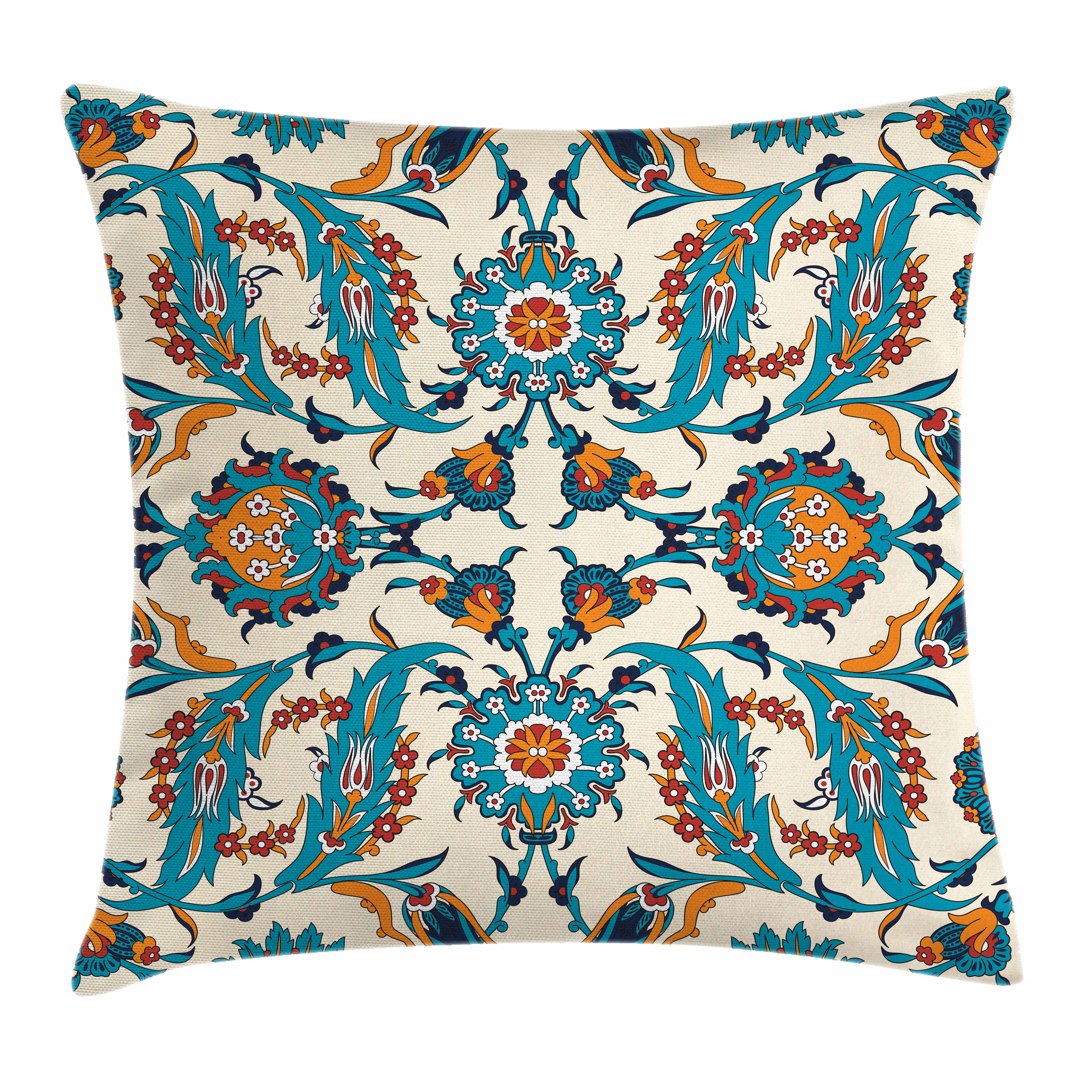 Arabesque Throw Pillow Cushion Cover, Traditional Middle East Floral