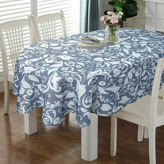 Oval Tablecloth 60 x 84 Inch Blue, Vintage Floral Tablecloth for Oval Table, Fabric Wrinkle Free Washable Waterproof Retro Tablecloth Oval Table Cloth for Kitchen Dining Room Table