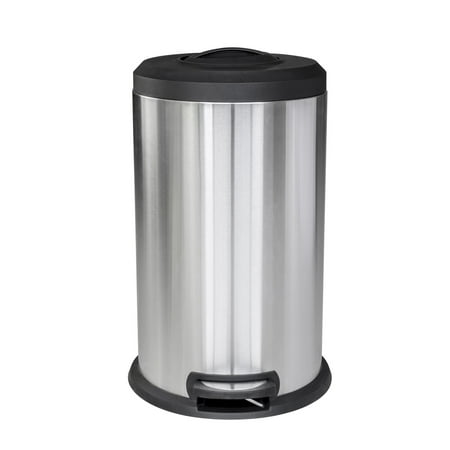 Stainless Steel Trash Garbage Wastebasket Bin + Built In Compression System - 40L/13Gallon - Removable Inner Bin - Simply Push Down Lid Handle To Easily Compact Your Trash and Creates More Room! (40L/