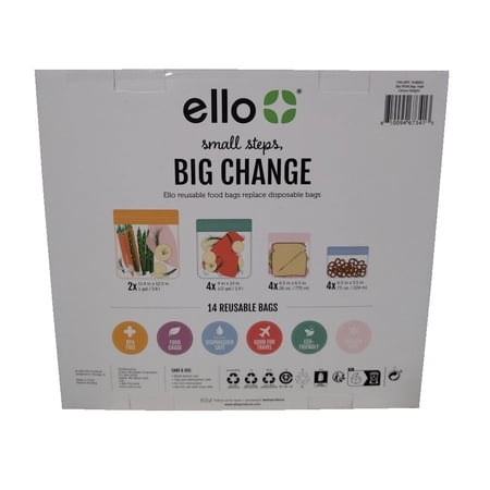 Ello Leak-Proof Plastic Ziplock BPA-Free Bags, 8.00 x 8.00 x 12.00, Multicolor 14 Count
