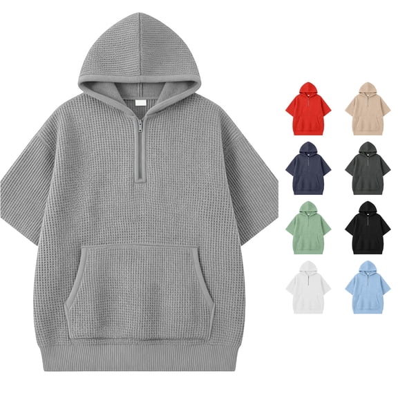Vrotazzy Boys Knit Short Sleeve Hooded Sweatshirt Casual Pullover Top for Kids Youth Children,Size 7-8 Years