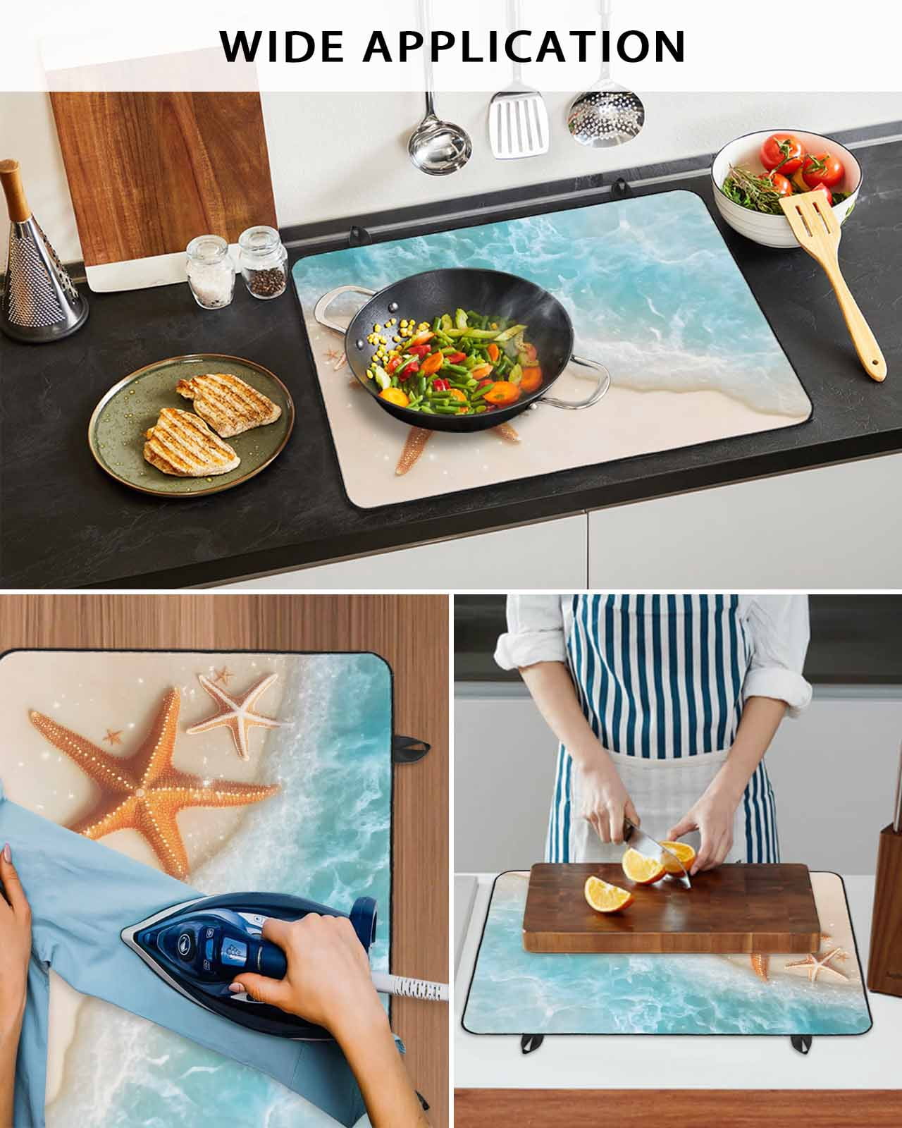 nqOlkjepod Large Induction Cooktop Protector Mat 24"x21", Coastal Starfish Stove Top Covers for Electric Stove, Simple Summer Nautical Ocean Beach Stove Burner Cover Mats, Glass Top Stove Cover