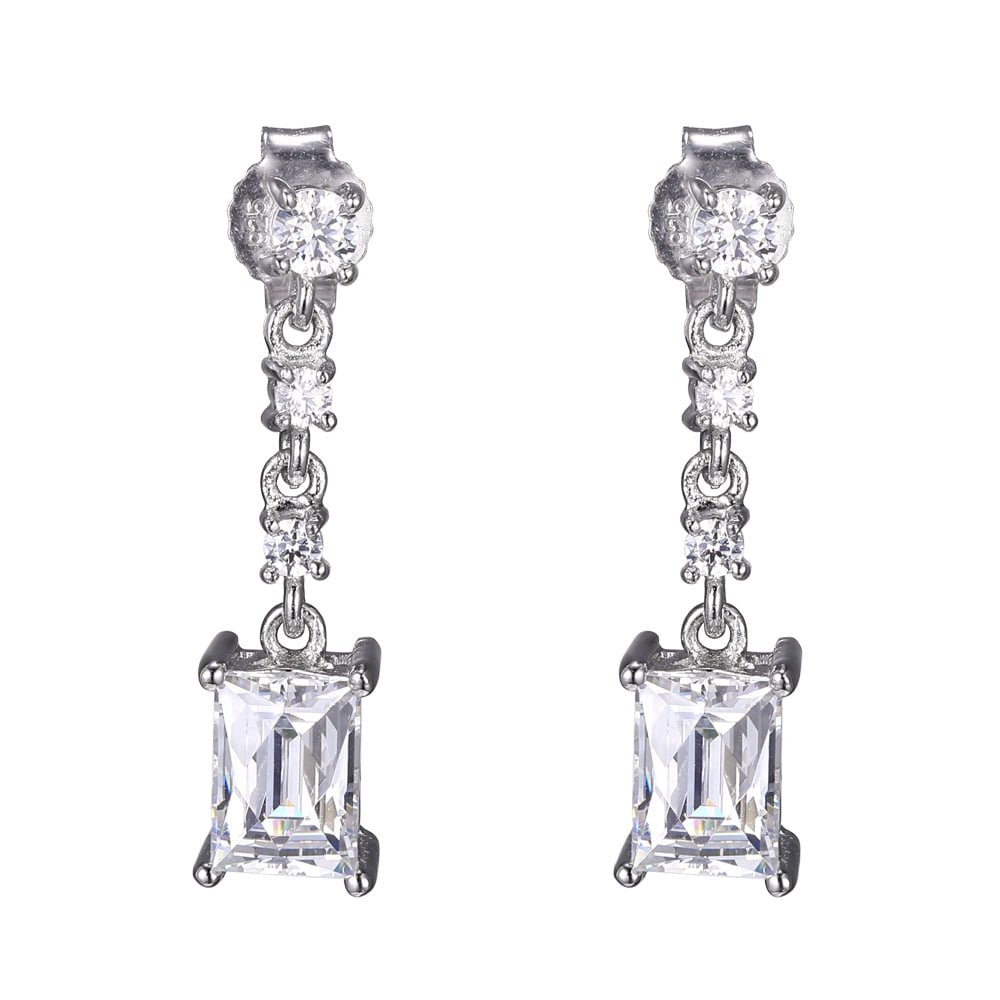 Sterling Silver Platinum Plated TYCOON Event Special CZ Cut Drop earrings