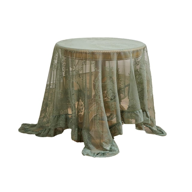Ohufall Hollow Out Lace Round Tablecloth Vintage Ruffled Fabric Table Cover Non Slip For Home Kitchen Decoration