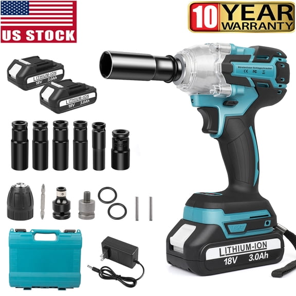 650Nm Cordless Electric Impact Wrench 1/2'' Gun High Power Driver with 2 Battery