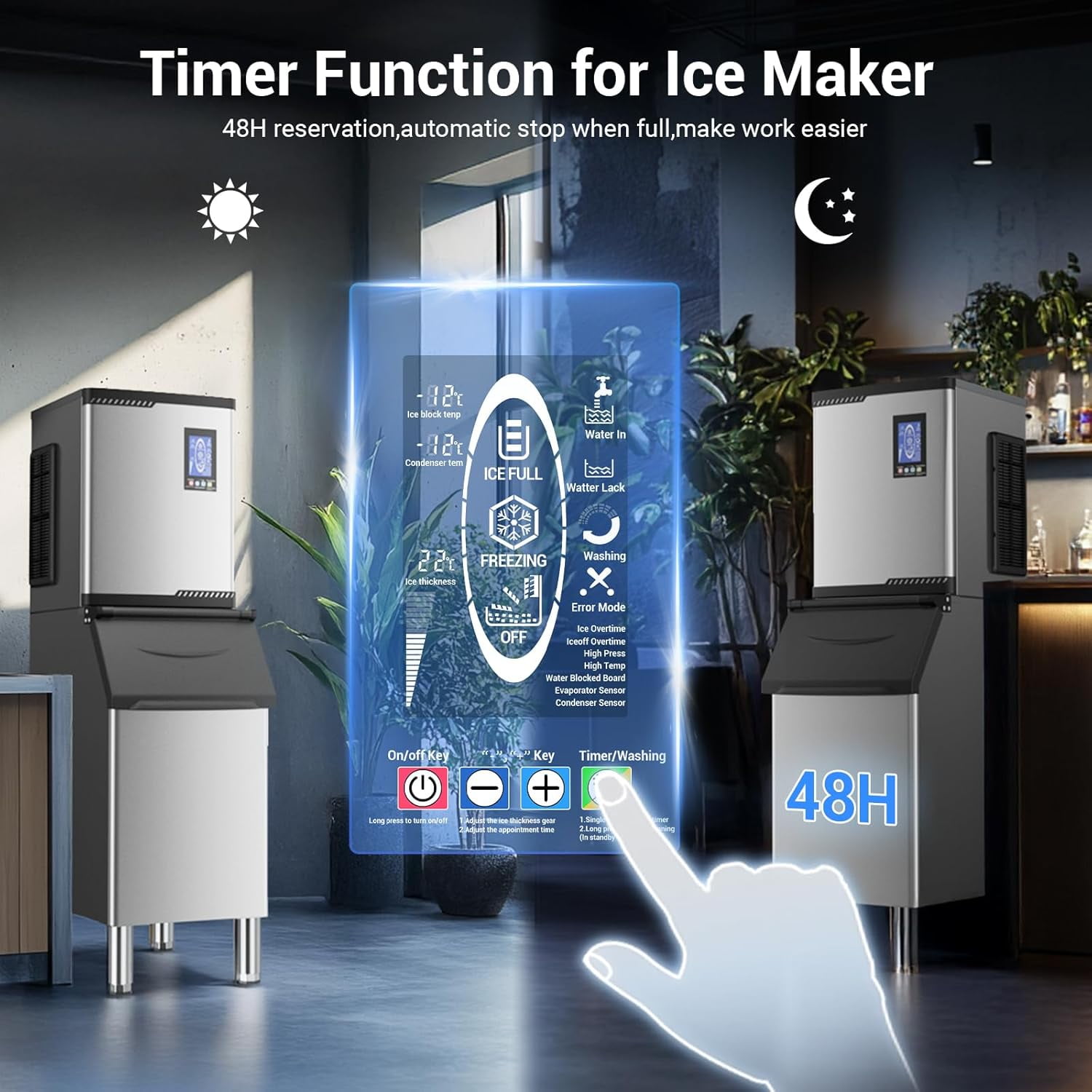 XUTUMM Commercial Ice Machine 700LBS/24H,Storage 500LBS,Large Industrial Ice Maker,Ice Ready in 5-15min,with Self-Cleaning Mode,with Timing Function,30 Levels of Ice Thickness Adjustment