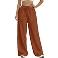 thumbnail image 2 of FengLS Women's Wide-Leg Pants Summer Lightweight Cotton-Linen Long Pants Drawstring Elastic Waist Pants Casual Solid Color Pockets Trousers, 2 of 9