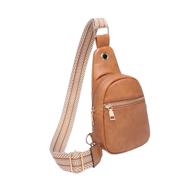 Bolso bandolera para mujer, bolso cruzado, bolso de pecho, moda, portátil, de cuero de PU, ligero, versátil, bolso bandolera para senderismo al aire l Marrón claro