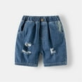 thumbnail image 2 of Loopsun Toddler Boys Summer Shorts, Summer Boys Solid Five Quarter Pants Elastic Jeans Ripped Pants Blue 3-4 Years, 2 of 5