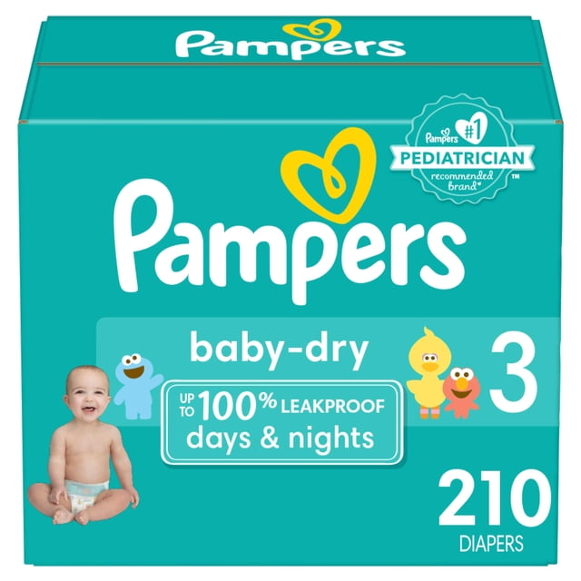 Pañales Pampers Baby Dry, tamaño 3, suministro para un mes (210 unidades)