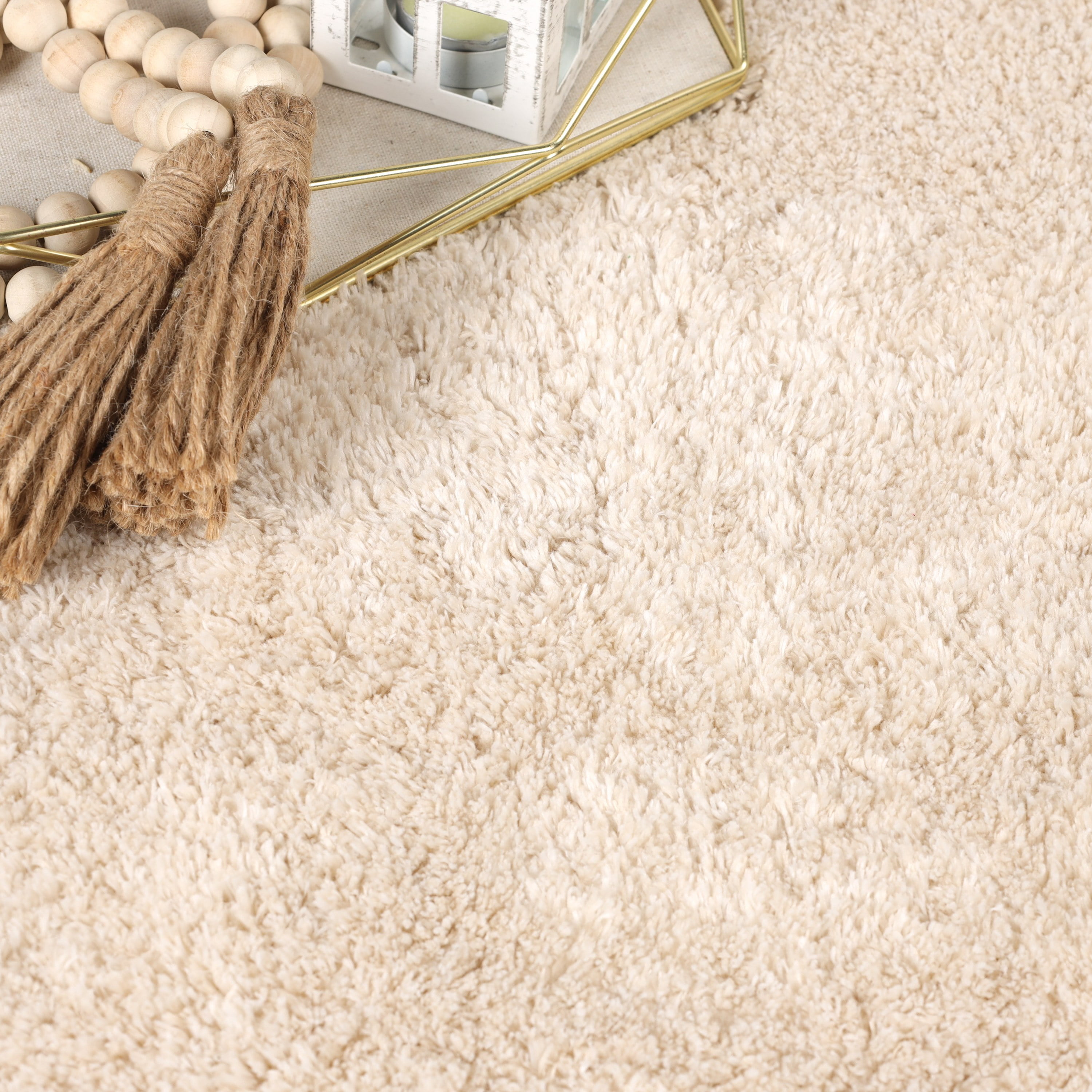 Superior California Shag Non-Slip Indoor Area Rug, 6' x 9', Ivory