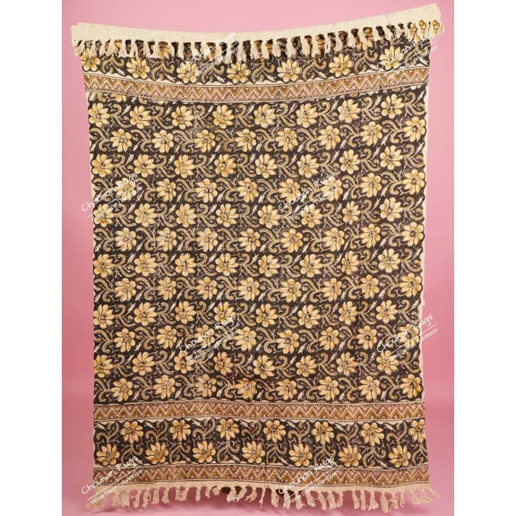 Handmade Bohemian Cotton Throw Blanket, Indian Classic Hand Loomed Block Printed Throws, Sofa Cover, BedSheet,Curtain, Home Decor