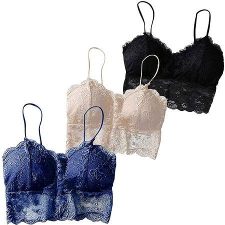 

BIZIZA Women Bra Padded Bralette 3 Pieces Seamless Lace Full Coverage Strappy Khaki L