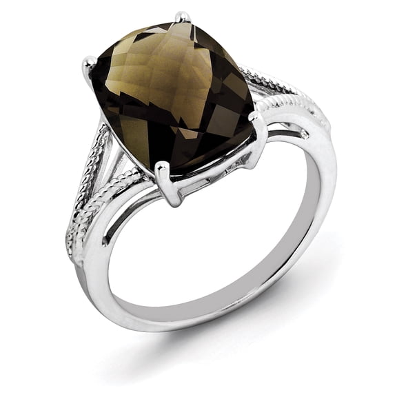 Sterling Silver Rhodium Checker-Cut Smoky Quartz Ring QR3195SQ