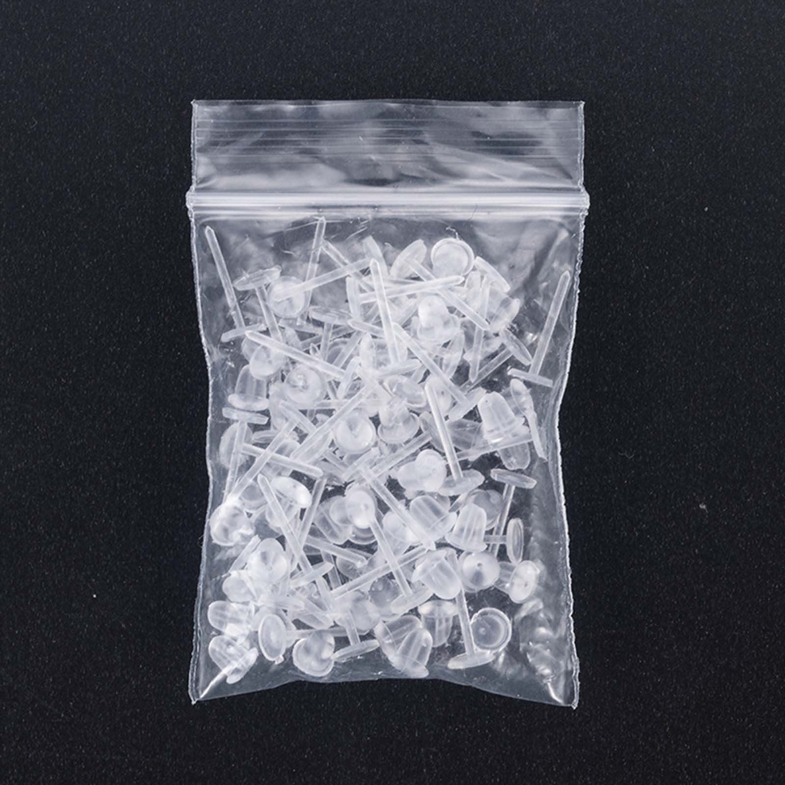 25 Pairs Invisible Plastic Earring Posts Clear Ear Hole Retainer Earring Studs Clear Ear Spacers Cartilage Piercing Jewelry for Men Women, Silicone Rubber Backs Earnuts