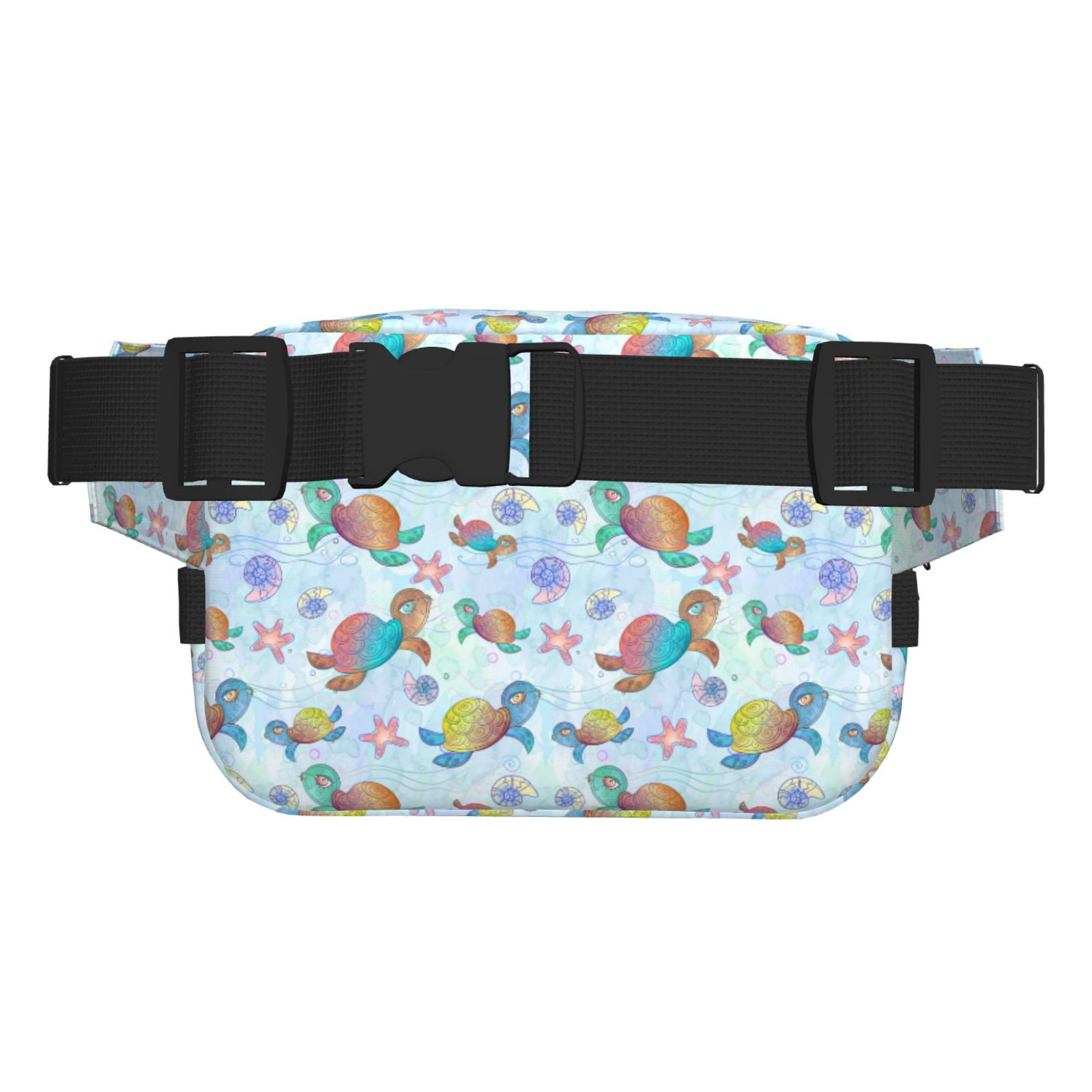 Picia Colorful Sea Turtle Print Square Double-Layer Waist Bag Mini Adjustable Waist Belt Bag Exercise Running Travel Hiking