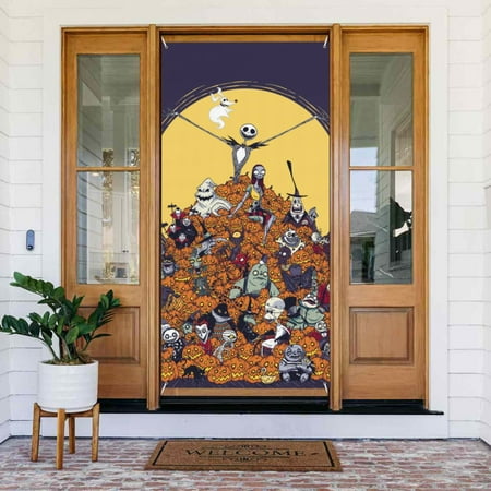 The Nightmare Before Christmas Door Cover Decorated Banner Tapestry Home Decoration Holiday Party Supplies Door Banner Porch Sign Banner 72.8 x 35.4 Inch