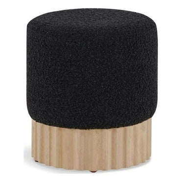 Pemberly Row Contemporary Boucle Fabric Ottoman/Stool in Black/Natural