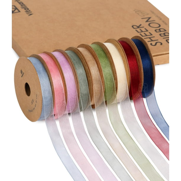 Cinta decorativa Vitalizart Organza, 1 cm x 9 rollos, 90 yardas