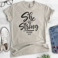 thumbnail image 2 of She Is Strong Shirt, Unisex Women's Shirt, Empowered Shirt, Jesus Shirt, Scripture Shirt, Proverbs Shirt, Light Silk Gray, Small, 2 of 6