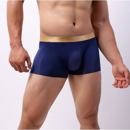 BYHONG Fashionable Men s Boxer Pants Ice Silk Seamless Breathable Comfortable Underwear Sexy Underwear Navy XL