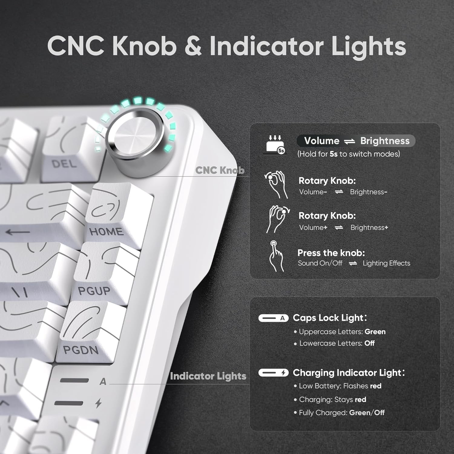 K75 Mechanical Keyboard, CNC Knob, Tri-Mode BT5.0/2.4GHz/USB-C Hot Swappable Custom, Pre-lubed Linear Coconut Switches, Gasket Structure, RGB Gaming Keyboard, White Contour Lines