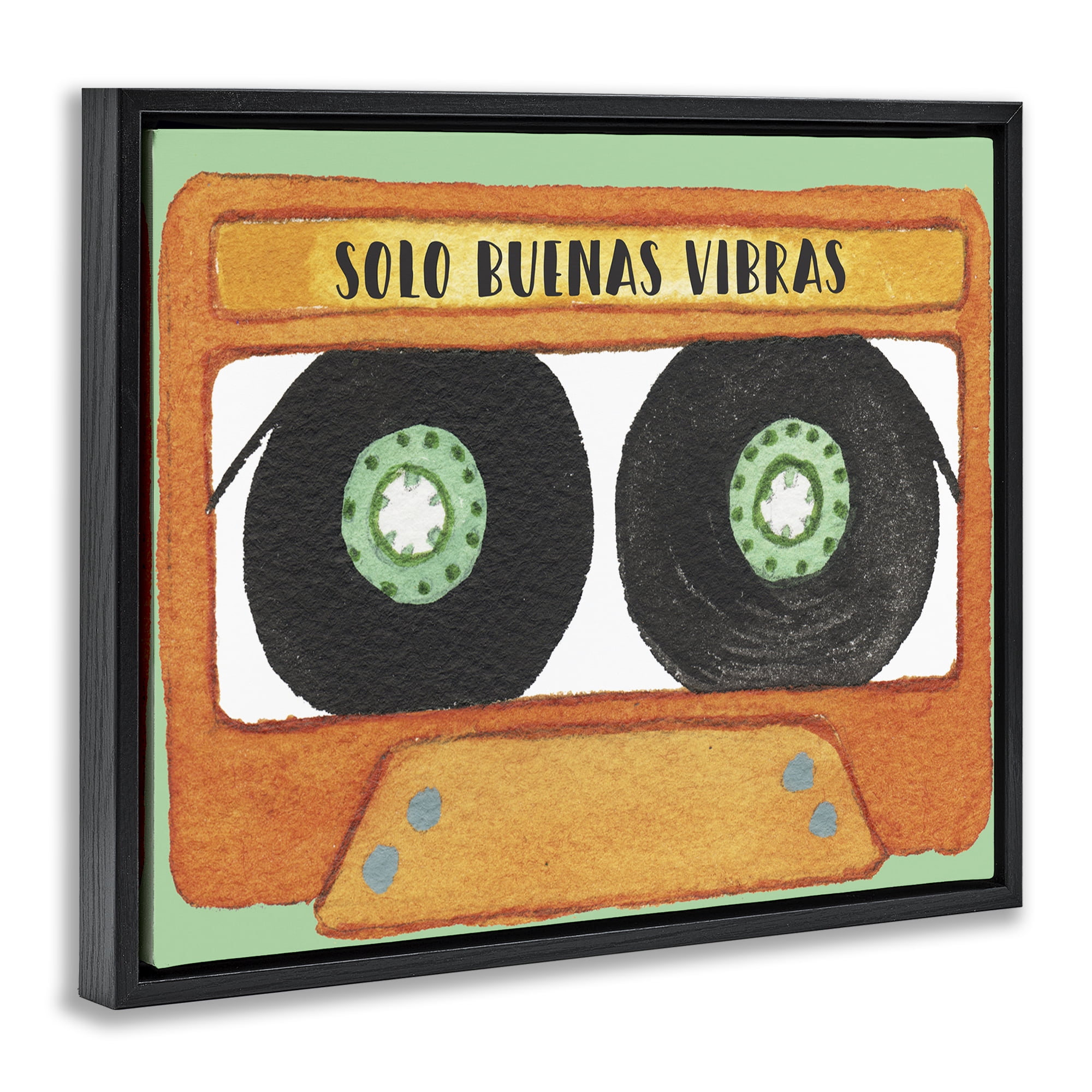 Stupell Industries Solo Buenas Vibras Casete Music Painting Black Floater Framed Art Print Wall Art, 31 x 25
