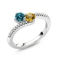 thumbnail image 2 of Gem Stone King 925 Sterling Silver London Blue Topaz and Yellow Citrine Bypass Ring for Women (0.83 Cttw, Gemstone November Birthstone, Round 4MM, Available in Size 5, 6, 7, 8, 9), 2 of 4